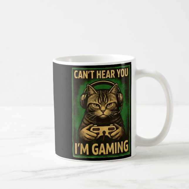 Can't Hear You I'm Gaming Funny Gamer Cat Playing  Coffee Mug (Right)