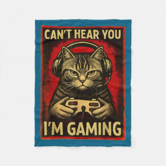 Can't Hear You I'm Gaming Funny Gamer Cat Playing  Fleece Blanket