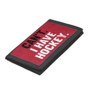 Can't I Have Hockey Funny Excuse on red Tri-fold Wallet