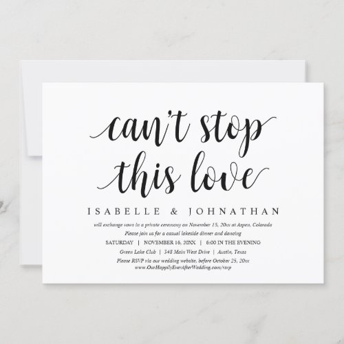 Cant Stop This Love Wedding Elopement Dinner Invitation