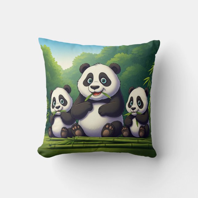Can't Stop, Won't Stop: Pandas on Bamb Throw Pillow (Front)