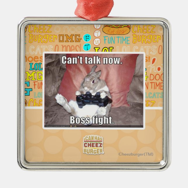 Can't talk now, boss fight. metal ornament (Front)