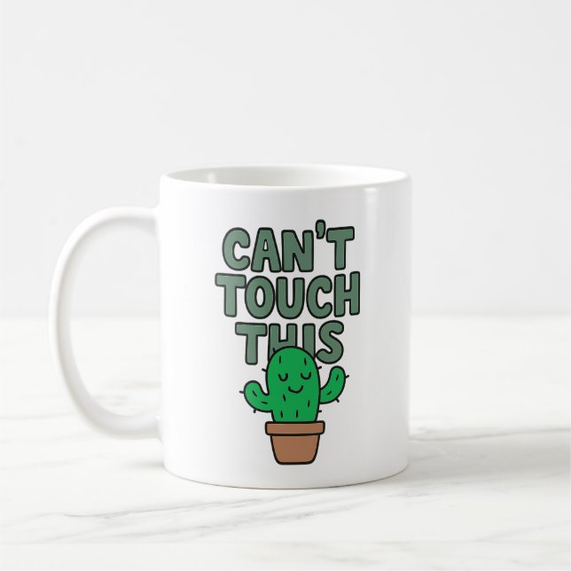 Can't Touch This Funny Cute Cactus Mascot Cartoon Coffee Mug (Left)