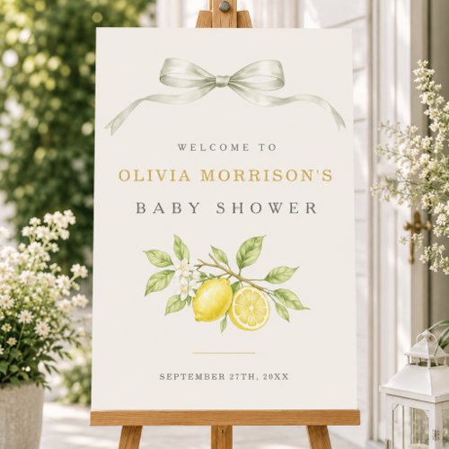 Can’t Wait to Squeeze You Lemon Baby Shower Welcome Foam Board by Pretty Girly Designs