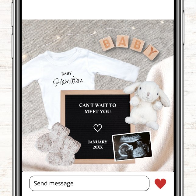 Can't Wait To Meet You Winter Photo Pregnancy Announcement (can't wait to meet you winter photo pregnancy announcement card for social media ultrasound sonogram)