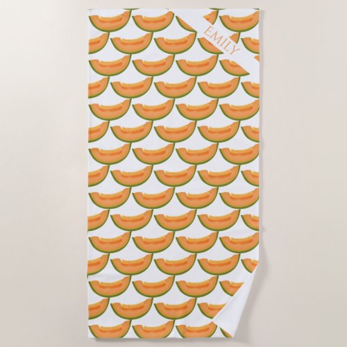 Cantaloupe Melon Fruit Pattern Add Name or Text Beach Towel
