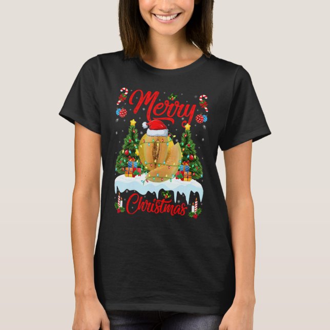 Cantaloupe Melon Lights Xmas Tree Santa Cantaloupe T-Shirt (Front)