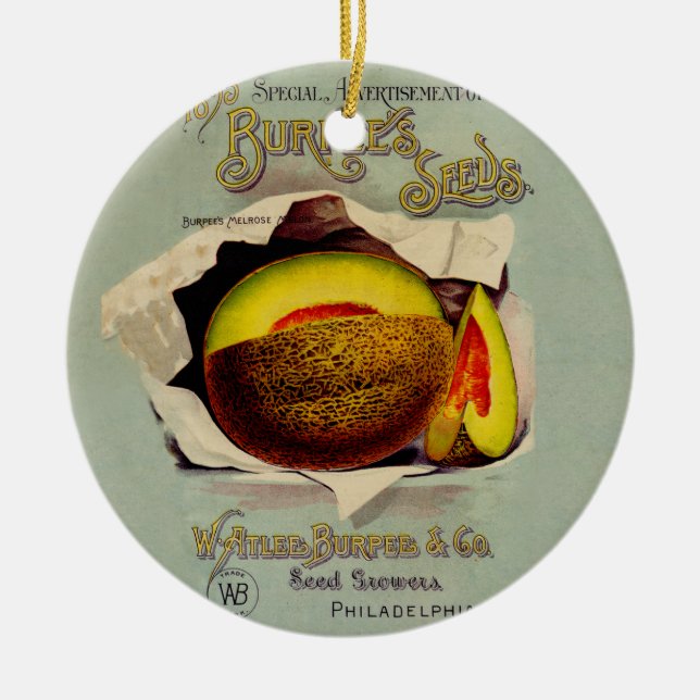 Cantaloupe Seed Advertising Art Antique Ceramic Ornament (Front)