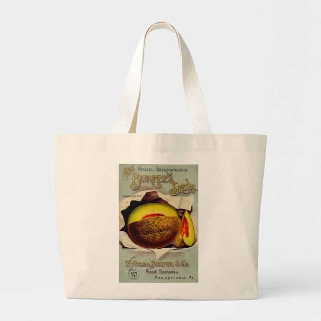 Cantaloupe Seed Advertising Art Antique Large Tote Bag (Front)