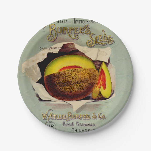 Cantaloupe Seed Advertising Art Antique Paper Plates (Front)