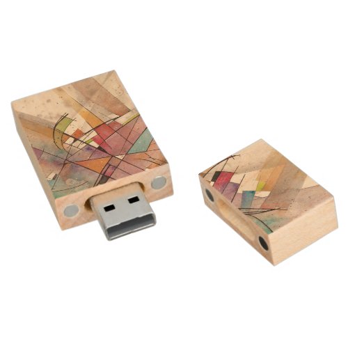 CANTATA in PASTEL MAJOR Abstract Art Watercolor Wood Flash Drive