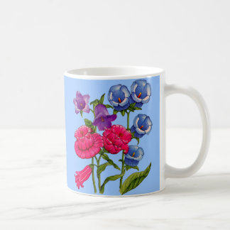 Canterbury bells in blue, red and purple coffee mug
