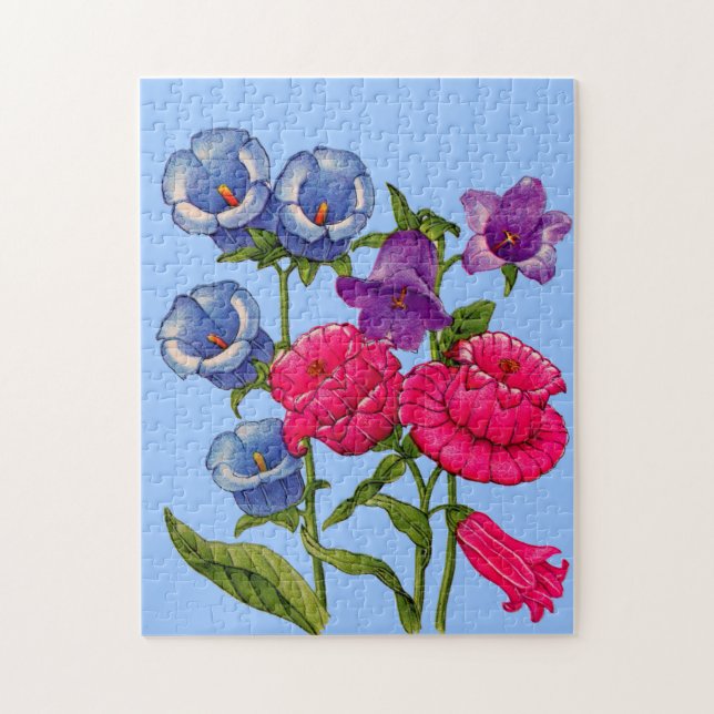 Canterbury bells in blue, red and purple jigsaw puzzle (Vertical)