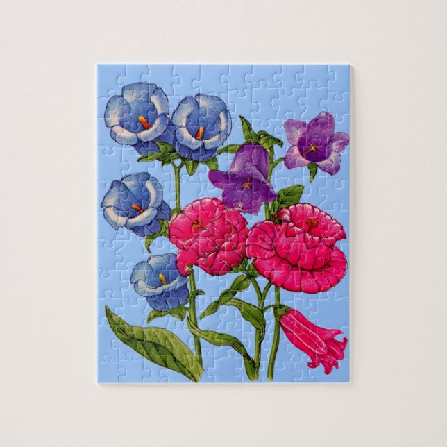 Canterbury bells in blue, red and purple jigsaw puzzle (Vertical)