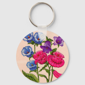 Canterbury bells in blue red and purple keychain