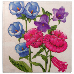 Canterbury bells in blue red and purple napkin