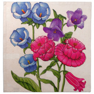 Canterbury bells in blue red and purple napkin