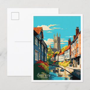 Canterbury England Art Vintage Travel Illustration Postcard