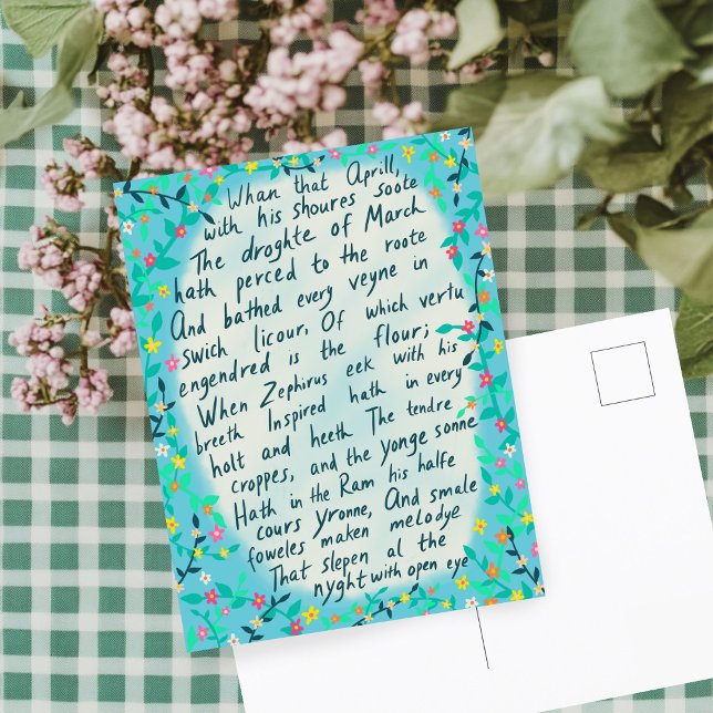 Canterbury Tales Springtime Middle English Quote Postcard (Canterbury Tales Springtime Middle English Hand-drawn Floral Quote Postcard
)