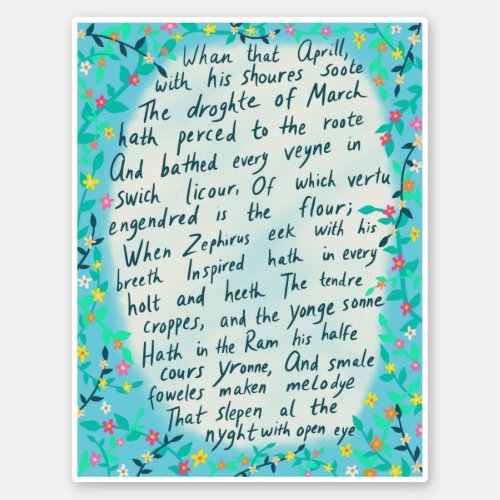 Canterbury Tales Springtime Middle English Quote  Sticker