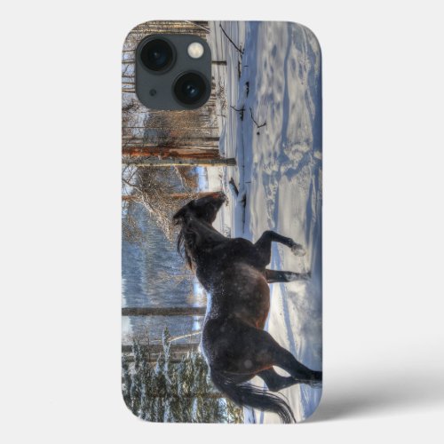 Cantering Black Percheron Horse  Snow Photo 2 iPhone 13 Case