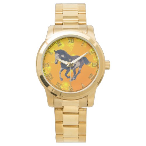 Cantering Pinto American Paint Horse Wristwatch