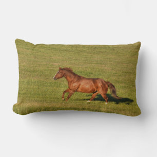 Cantering, Running Chestnut Horse Equine Photo Lumbar Pillow