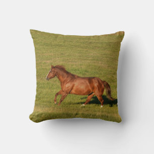 Cantering, Running Chestnut Horse Equine Photo Throw Pillow