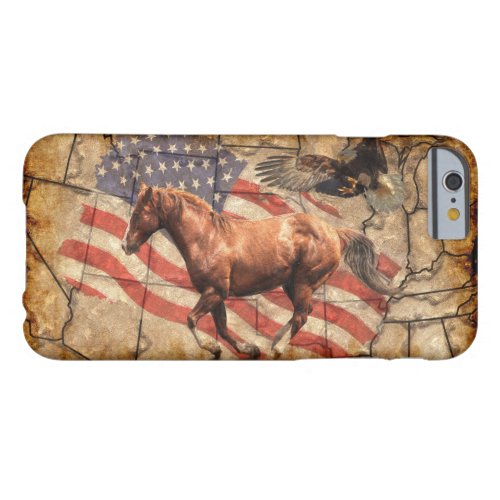 Cantering Western Horse w Bald Eagle and US Flag Barely There iPhone 6 Case