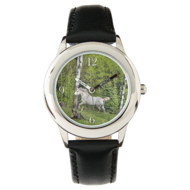 Cantering White Horse Equine Photo 2 Watch (Front)