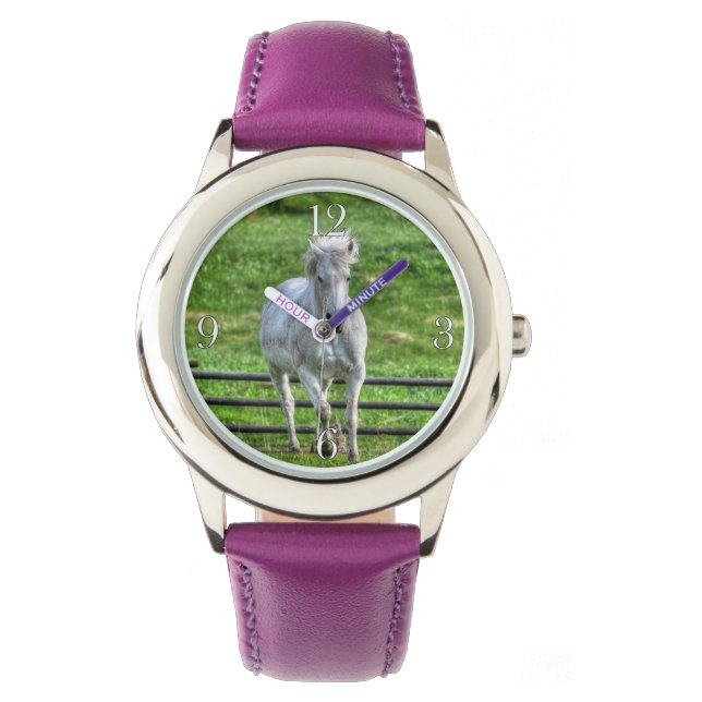 Cantering White Horse Equine Photo Watch (Front)