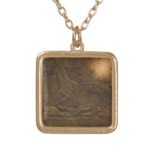 Cantering Wild Spirited Horse Faux Leather-effect Gold Plated Necklace