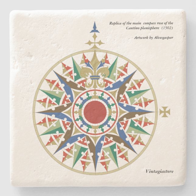 Cantino Compass Rose Stone Coaster (Front)