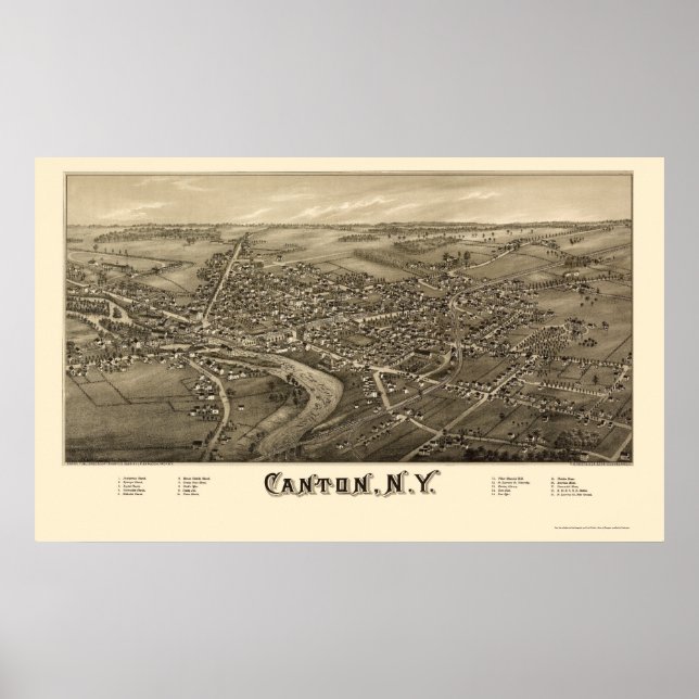 Canton, NY Panoramic Map - 1885 Poster (Front)