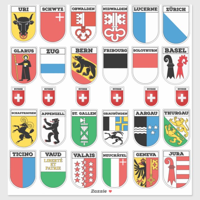 Cantons of Switzerland Bundle Sticker (Sheet)