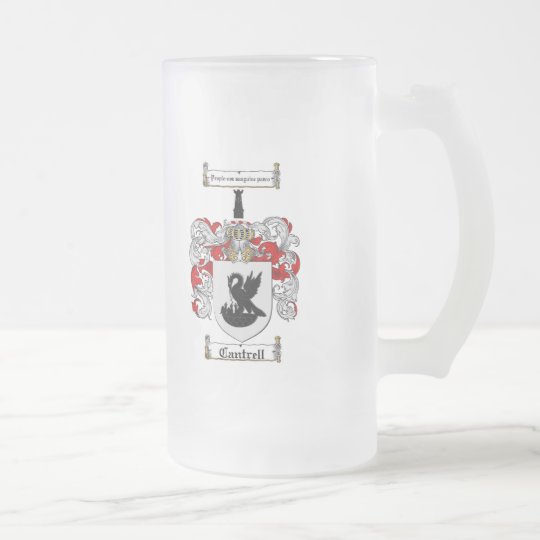 CANTRELL FAMILY CREST - CANTRELL COAT OF ARMS FROSTED GLASS BEER MUG