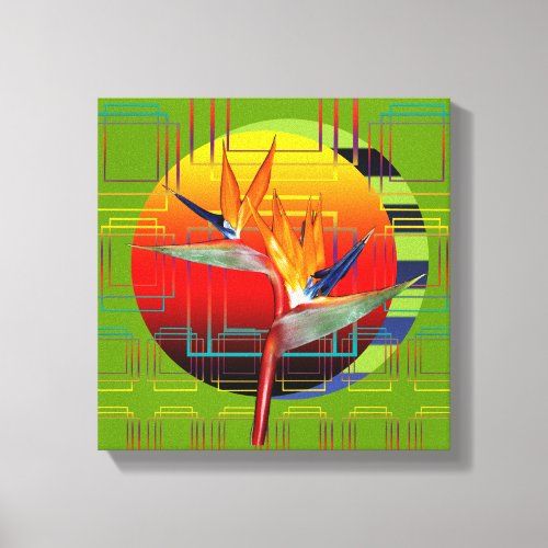 Canvas 12 x12  Bird of Paradise Geometric Sunset