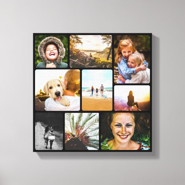 Canvas 9 Photo Template Rounded Black Wall Piece Print (Front)
