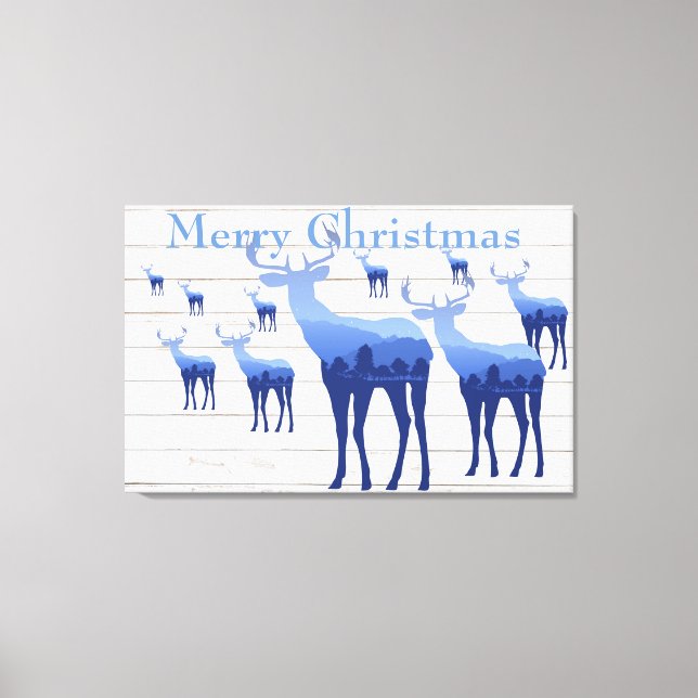 Canvas Art-Blue Deer White Merry Christmas (Front)