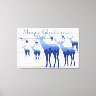 Canvas Art-Blue Deer White Merry Christmas Print