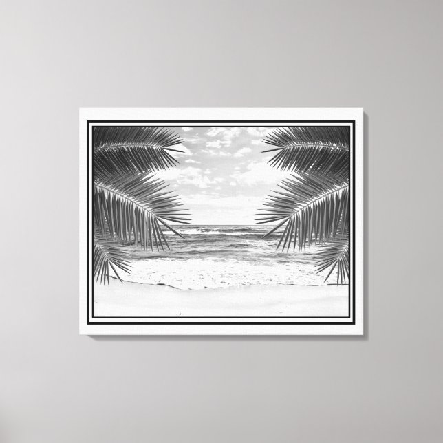 Canvas Art-Tropical Beach in B&W Print (Front)