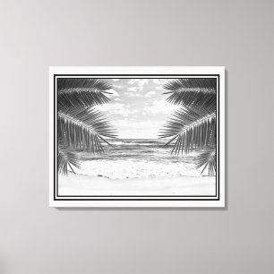 Canvas Art-Tropical Beach in B&W Print