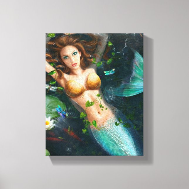 Canvas Beautiful mermaid in lake with lilies Print (Front)