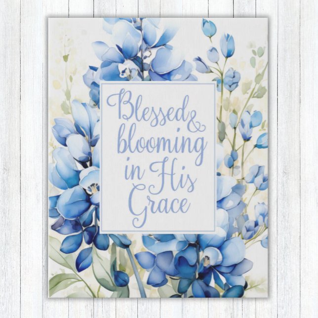 Canvas Blessed & Blooming in His Grace Bluebonnet (Blessed and Blooming in His Grace Bluebonnet Easter Christian Faith Faux Wrapped Canvas)