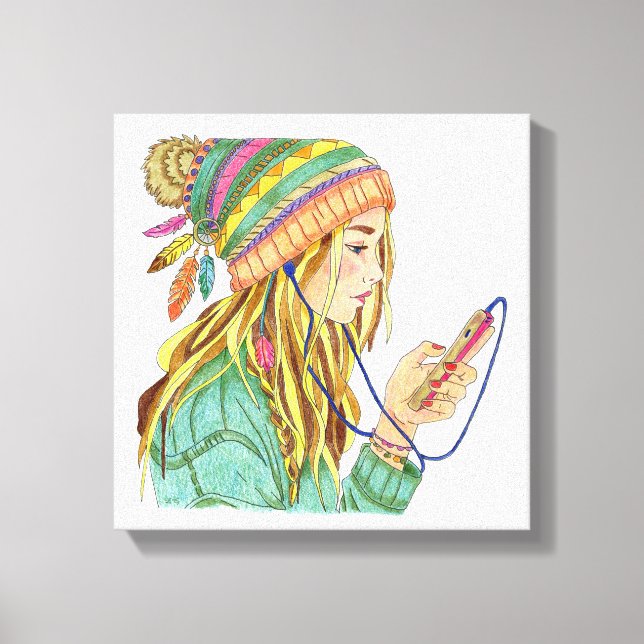 Canvas Boho Hat Girl Print (Front)