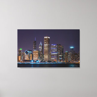 Canvas - Chicago Skyline Illinois with Night Sky