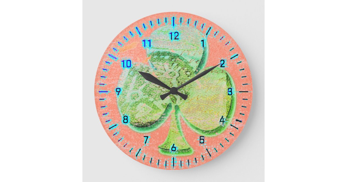 Canvas clover colorful pastel arty large clock | Zazzle