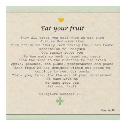 Canvas- Eat your fruit Faux Canvas Print