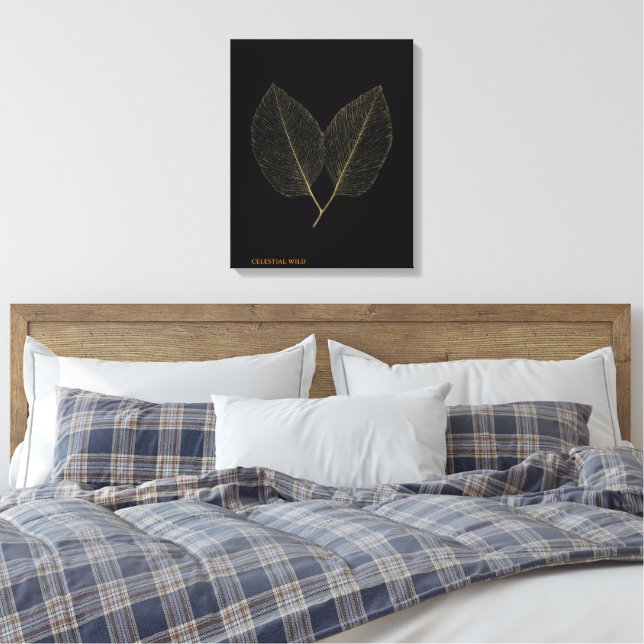 Canvas Elegant Gold Botanical Leaf Noir Decor (Insitu(Bedroom))
