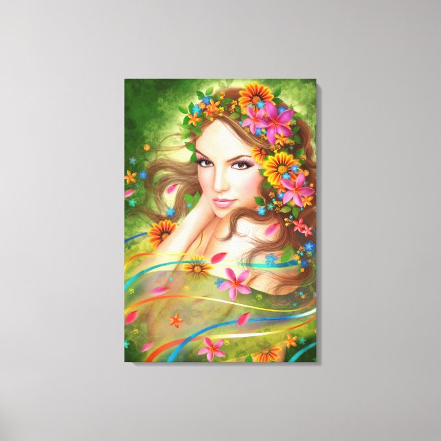 Canvas Fantasy Beautiful fairy woman with flowers (Front)